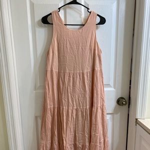 pink sleeveless midi dress